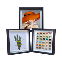 Cadre photo en bois MDF noyer noir et blanc Boîte d'ombre 3D profonde avec cadre d'art décoratif en verre véritable
