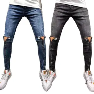 Europäische und amerikanische Jeans Herren Black Zipper Slim Fit Füße Motorrad hose Fashion Tight Jeans