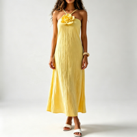 Robe longue maxi pour femme à fleurs 3D, dos nu, sans manches, texture froissée, bretelles réglables, pour soirée, plage, décontractée, robe d'été pour femme
