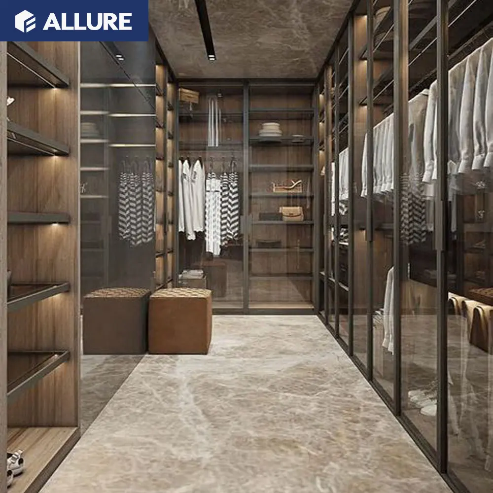 Allure เหล็กอลูมิเนียมโปรไฟล์กรอบประตูบานเลื่อนห้องนอนตู้เสื้อผ้าโลหะการออกแบบ