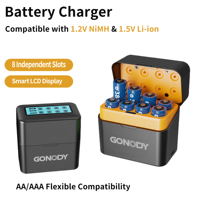 Boîte de chargeur de piles au lithium AA AAA à 8 emplacements, affichage LCD, éclairage LED, sortie 15W, rechargeable, compatible Lithium-ion/Ni-MH