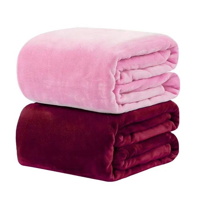 Extra soft solid dye flannel fleece knitted cheap wholesale throw blanket