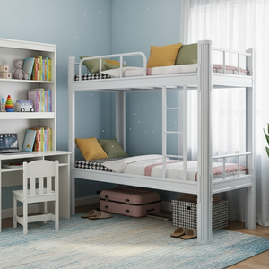 Letto a Castello in Acciaio Robusto Smontabile per Dormitorio Scolastico con Telaio Rialzato e Sponde di Sicurezza per Uso in Camera da Letto - Product Image 2