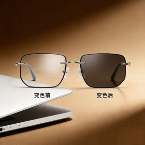 European and American-style cross-border trimming fashion sensitive color change anti-blue light <b>frameless</b> metal <b>frame</b> advanced - Product Image 2
