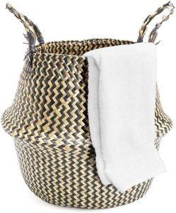 Artisanat jonc de mer panier de plantes noir Zigzag pour noir Zigzag pique-nique <span class=keywords><strong>Pots</strong></span> de plantes couverture tissé paille sac de plage avec poignées - Product Image 5