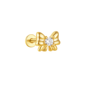 Pendiente de labret de plata 925 de 16G con diseño de lazo de tres gotas de agua, circonita cúbica colgante, para cartílago, hélix, tragus, con parte trasera plana y diseño floral - Product Image 1