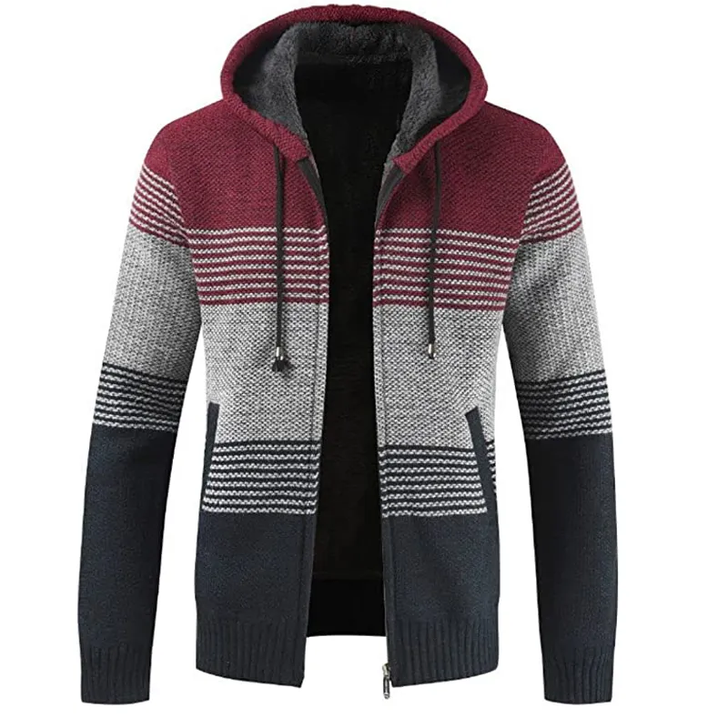 stripe men cardigan full zip sweater casual custom hooded sweater jumper custom coats men sweater oem