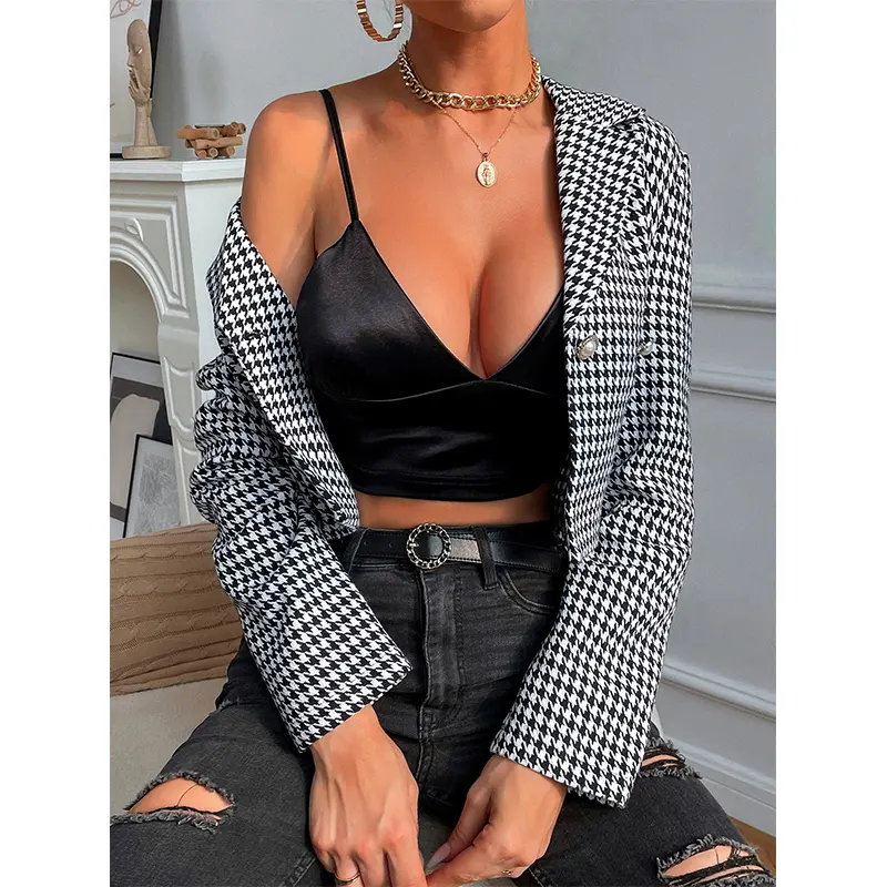 Spring 2023 popular high quality office lady style tweed women cropped blazer