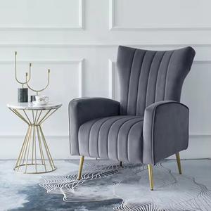 Fauteuil contemporain en velours <span class=keywords><strong>turquoise</strong></span> à dossier haut avec surpiqûres verticales et pieds en métal doré pour chaises de salon - Product Image 4