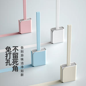 Brosse de toilette en silicone Wanben, carrée, à fixer au mur, style nordique, facile à nettoyer, ensemble de salle de bain, blanc, rose, bleu clair, kaki - Product Image 5
