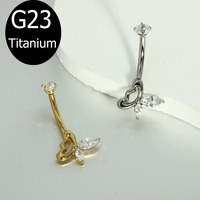 YW ASTM F136 G23 perhiasan tindik tubuh wanita cincin kancing perut melengkung pusar berulir internal Hati Titanium