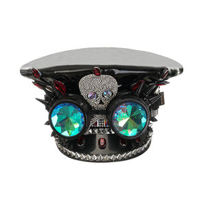 Festival de música para <span class=keywords><strong>mujer</strong></span>, <span class=keywords><strong>sombrero</strong></span> de capitán <span class=keywords><strong>Steampunk</strong></span> con diamantes de imitación a granel con gafas para Halloween, fiesta de Navidad, disfraz de Cosplay - Product Image 1