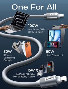 LISEN 3 Meter Langes USB-C Stromkabel Langlebiges Silikon Schnellladekabel für Mobiltelefon-Zubehör Shop iPhone 17 16 15 14 - Product Image 4
