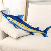 Personnalisé mignon bleu Marlin animal marin en peluche animal en peluche jouet poisson en peluche poupée thon océan poupée longue jeter oreiller décoration