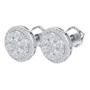 925 Silver Moissanite Stud <b>Earrings</b> Iced Flower Hip Hop Jewelry Rhodium Plated GRA Certified Diamond Tester <b>Mens</b> Fashion Jewelry - Product Image 2