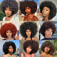 Perruque Afro Bouclée Frisée avec Frange - Densité 150% Fibre Synthétique Naturelle Mate Résistante à la Chaleur Perruque Afro Synthétique Sans Colle pour Femmes Noires