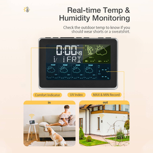Station météo sans fil RSH avec réveil, écran LCD couleur, port de charge USB, surveillance de la température et de l'humidité pour la maison et l'hôtel - Product Image 4