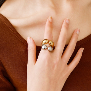 Stainless Steel <b>Ring</b> Gold Plated Two Tone Geometric Shape Open Design Women's Fashion Jewelry Gift - Product Image 2