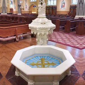 Fonte de água benta em mármore para igreja batista católica grande de pedra natural
