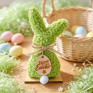Figura de Conejo de Peluche <span class=keywords><strong>para</strong></span> Pascua con Base de <span class=keywords><strong>Madera</strong></span>, Decoración Rústica de Primavera <span class=keywords><strong>para</strong></span> Mesa, Adorno de Conejo Verde Sherpa <span class=keywords><strong>para</strong></span> Estante o Bandeja Escalonada - Product Image 4