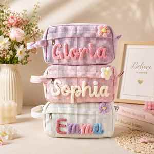 Custom <b>Makeup</b> Bag & Personalized Corduroy Cosmetic Bag - Large Capacity Travel Toiletry Organizer, <b>Makeup</b> <b>Brush</b> <b>Holder</b> Pouch - Product Image 2