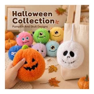 Lot de 12 sphères pelucheuses rebondissantes, jouets anti-stress brodés en forme d'êtres, collection de breloques de sac à dos à récupération élastique - Product Image 5