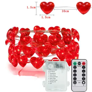 Valentijnsdag Party Decoratie String Lights Hartvormige Led Rood Hart Battery Operated Copper Fairy Licht Voor Wedding