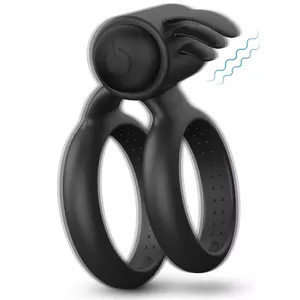 Anillo de pene de doble pene para hombres, juguete sexual vibrador de eyaculación magnética de silicona, retardante de placer - Product Image 1