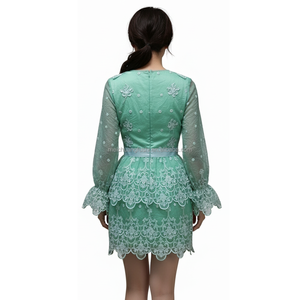 فساتين دانتيل مخصصة برقبة على شكل V للنساء بأكمام طويلة لحفلات الكوكتيل وإشبينة العروس وحفلات السهرة والمناسبات - Product Image 2