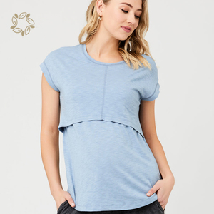 Chemisier de maternité biologique, Tee-shirt d'<span class=keywords><strong>allaitement</strong></span> en coton biologique, t-shirts de grossesse écologiques, vêtements d'<span class=keywords><strong>allaitement</strong></span> Modal - Product Image 4