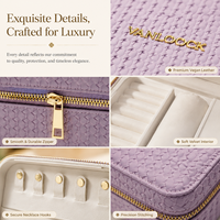 Étui de voyage pour bijoux de luxe, organiseur de bijoux en cuir vegan violet avec compartiments, protection sécurisée, cadeau élégant pour femmes