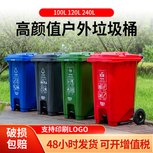 Outdoor Foot Operated Wheeled Plastic Trash Can 120L Rectangular Sanitation <b>Bin</b> For Outdoor Use - Product Image 5