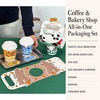 Gobelet à café jetable en papier à double paroi, écologique, à thème de dessin animé, imprimé sur mesure, avec couvercles, 10 oz, 12 oz, 16 oz