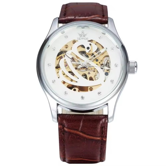 SEWOR 125-1 Stainless Steel / Leather Band Waterproof Mens Skeleton Tourbillon Watches Brand Luxury Mechanical Male Wrist Watch