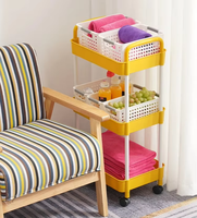 Chariot utilitaire à roulettes moderne de haute qualité à 3 niveaux, en plastique, pour le rangement des légumes et des fruits