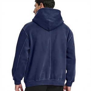 Sudadera con Capucha Azul Marino Sólido para Hombre, Sudadera Informal de Manga Larga con Bolsillo Delantero - Product Image 4