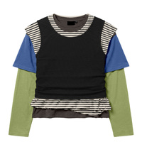 T-shirt unisexe personnalisé Y2K à manches longues et coupe courte, patchwork multicouche, épissures, épaules tombantes, style streetwear, OEM