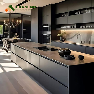 Gabinetes de cocina negros lacados Gabinetes de cocina negros <span class=keywords><strong>Lauren</strong></span> Acabado de puerta de lujo Gabinetes de cocina negros con adornos dorados - Product Image 5