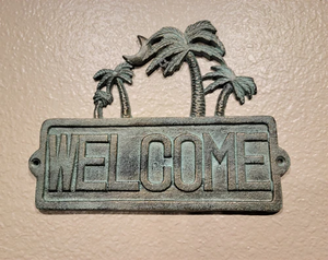 Señal de bienvenida de palmera de hierro fundido antiguo, pared Tropical, decoración de <span class=keywords><strong>casa</strong></span> de playa Vintage, placa náutica - Product Image 3