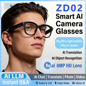 Nouvelles Lunettes Caméra IA ZD02 2026 – Vidéo HD 8MP, Lunettes Intelligentes avec Traduction en Temps Réel et Reconnaissance d'Objets OpenAI, Monture D - Product Image 1