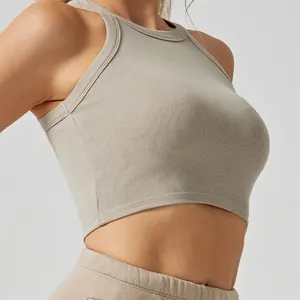OEM al por mayor gimnasio yoga Tank tops recortados correr entrenamiento personalizado suave acanalado crop top sin mangas para las mujeres