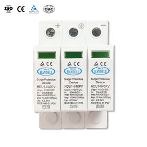<span class=keywords><strong>Protector</strong></span> Contra Sobretensiones de Energía <span class=keywords><strong>Solar</strong></span> Fotovoltaica Tipo T1/T2 con Certificación CE, SPD de CC Trifásico de 1100V 20KA-40KA 3.5KV HDU1-II40PV - Product Image 1