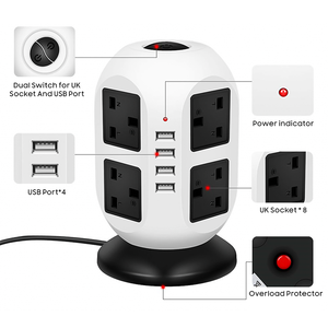 OEM US UK Tower Power Strip Desktop <strong>Charging</strong> Station Outlet Cube Extension <strong>Lead</strong> with 3 USB a Ports 10 Outlets - Product Image 4