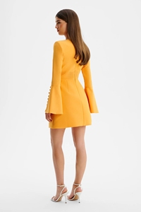 <span class=keywords><strong>Abito</strong></span> Mini da Donna con Scollo a V Profondo, Maniche a Campana, Vita Plissettata e Zip Posteriore, Design Personalizzabile, Stile Elegante da Ufficio - Product Image 2