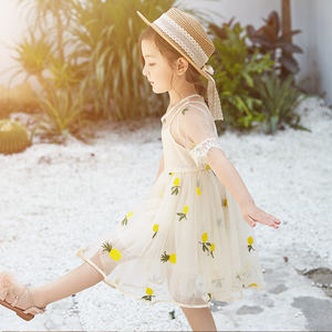 Vêtements de boutique pour enfants, robe en coton pour filles, robe de princesse à fleurs jaunes pour petite fille - Product Image 3