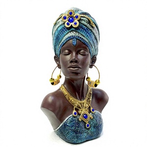 Ornements en résine créatifs de style européen, représentant une femme noire à turban bleu, pour entrée, modèle de vin MiYue High - Product Image 3