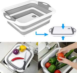 Planche à découper pliable avec <span class=keywords><strong>passoire</strong></span>, cuvette pliable en Silicone multifonction, plat en plastique pour la cuisine, pour le camping, 2021 - Product Image 4