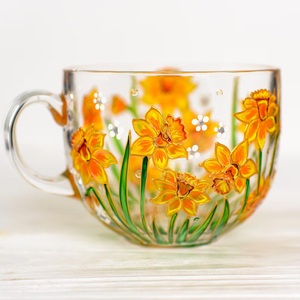 Coffret cadeau d'entreprise pour mariage, <span class=keywords><strong>Mug</strong></span> en verre <span class=keywords><strong>personnalisé</strong></span> avec <span class=keywords><strong>texte</strong></span> et fleur de naissance peints à la main, motif Chèvrefeuille, Cadeau d'anniversaire <span class=keywords><strong>personnalisé</strong></span> - Product Image 2