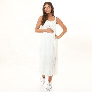 <span class=keywords><strong>3</strong></span> in 1 OEM Factory Women vestiti per la gravidanza maternità lino viscosa cinghie stringate abiti Midi per Baby Shower - Product Image 4