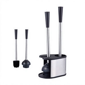 Ensemble brosse WC et ventouse 2-en-1 en acier inoxydable avec support autonome pour salle de bain - Product Image 3